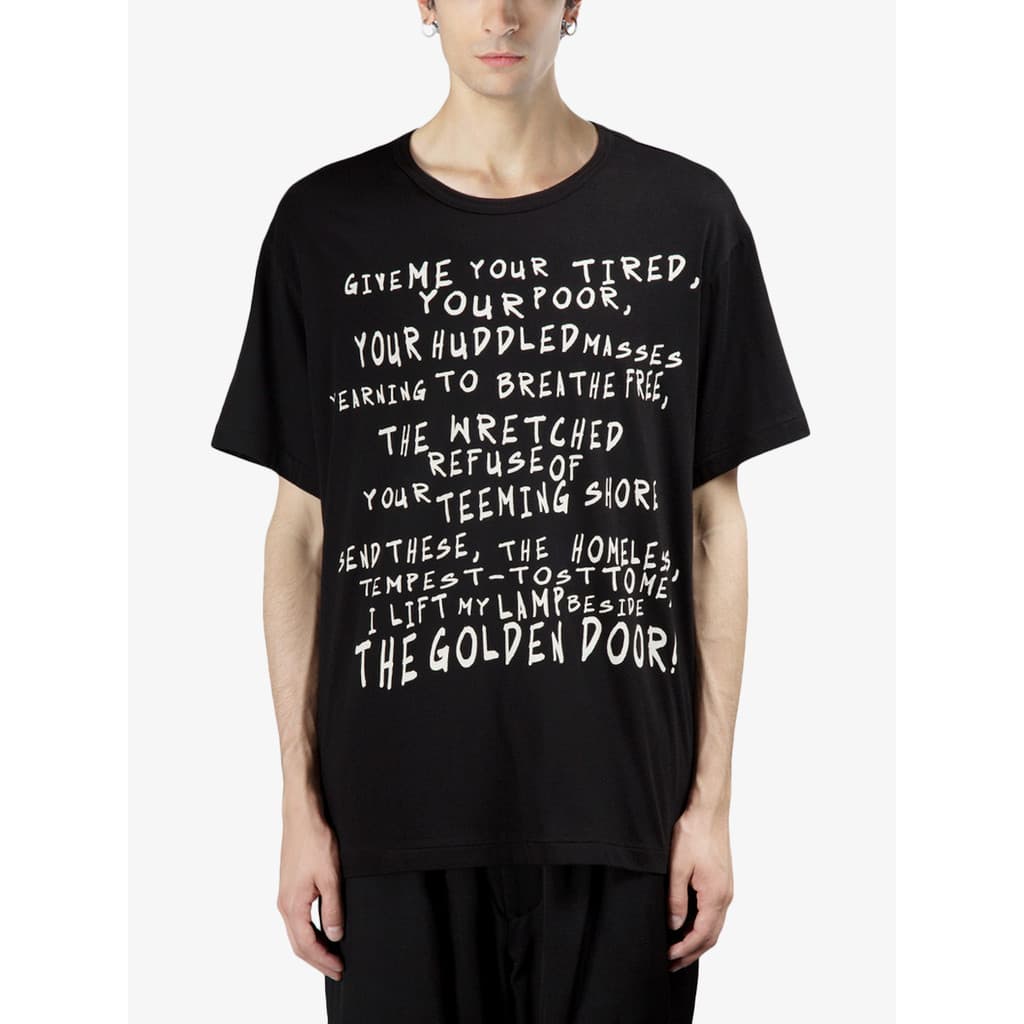 GAOSTUDIOS Camiseta estampada com letras pretas masculina solta japonesa retrô arte de rua nicho emoções manga curta