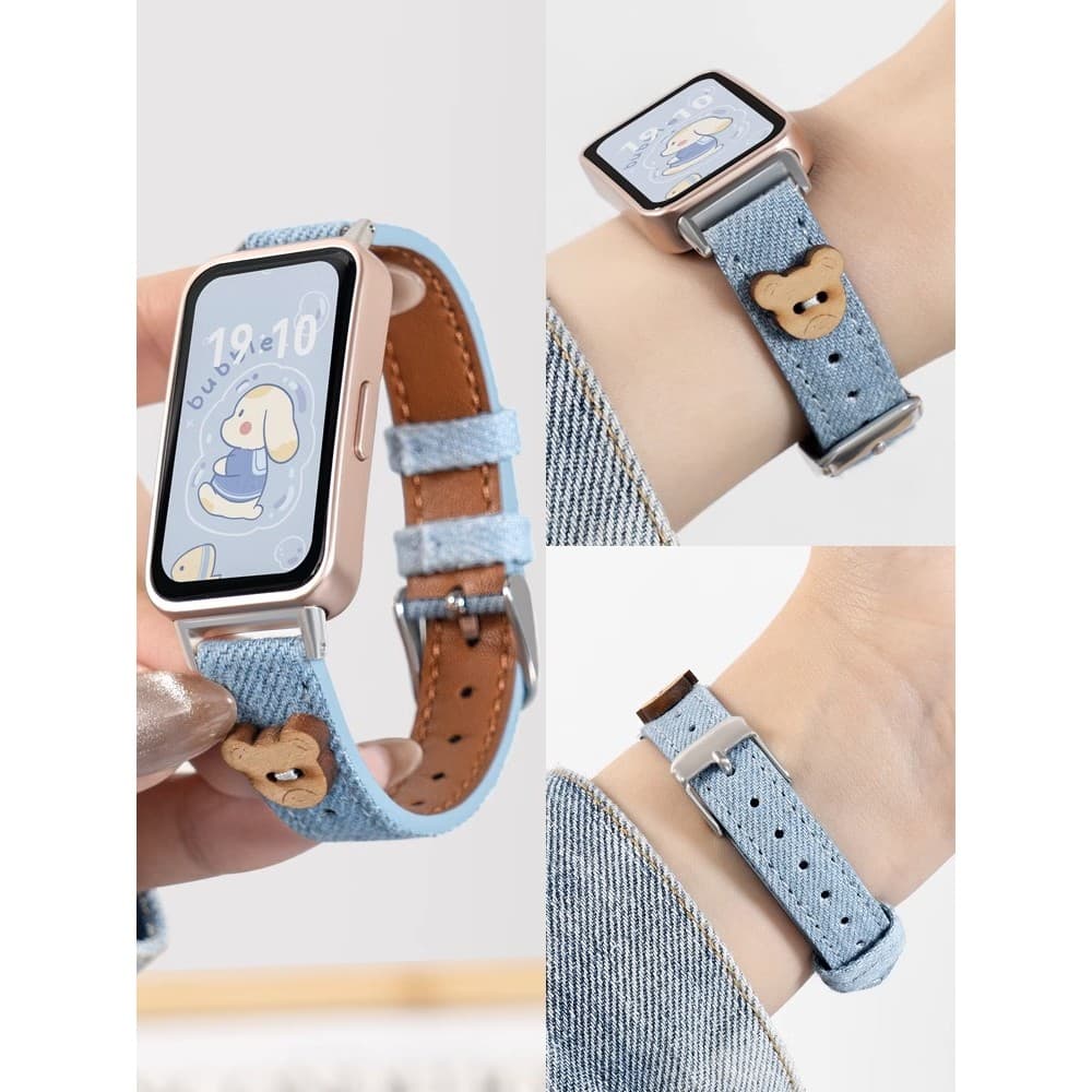 Yourstar Pulseira Huawei adequada 11 Strap 10 relógio 8 Denim Buckle 7 Pulseira de urso de madeira relógio inteligente n