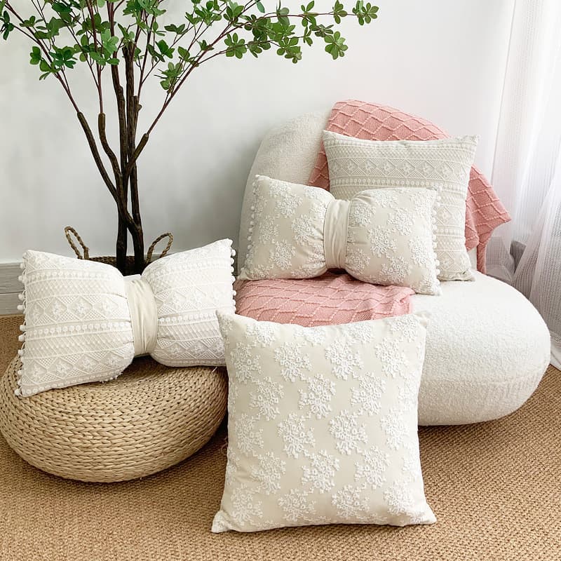 Decoração da sala de estar luz francesa luxo malha renda travesseiro ins algodão linho Floral sofá travesseiro capa de a