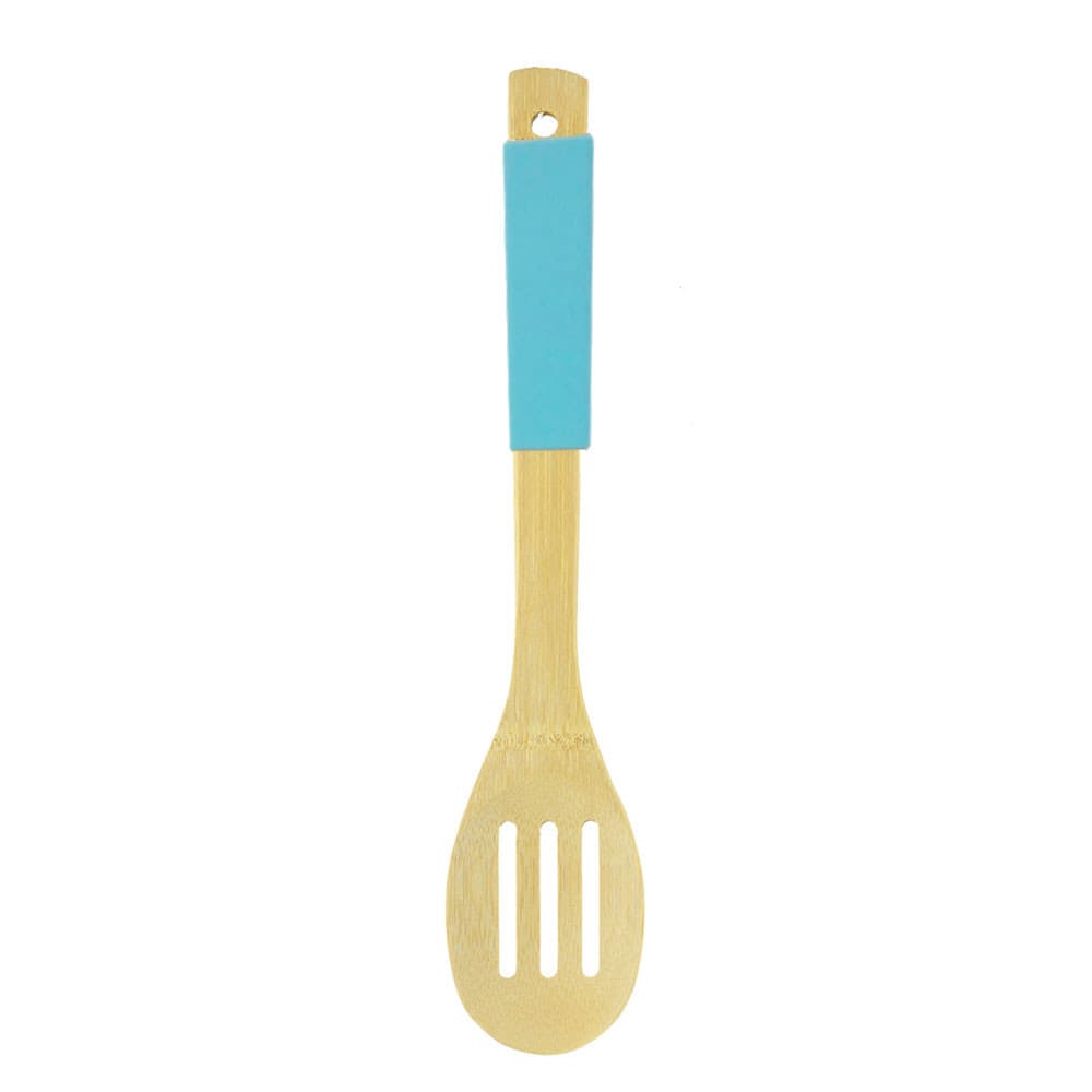 Colher de Bambu Vazada Silicone Nature 30cm Azul Mai Home