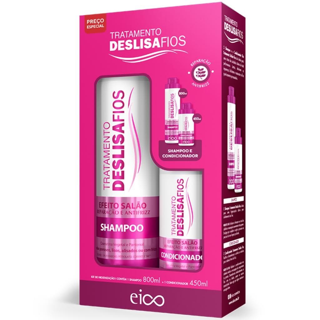 Eico Tratamento Deslisa Fios Shampoo Sem Sal 800ml Condicionador Leave-in 450ml Alinhamento Capilar
