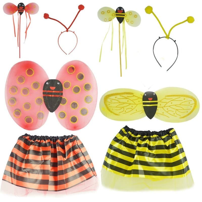 Kit Fantasia Joaninha Infantil Saia + Tiara+ Varinha + Asa