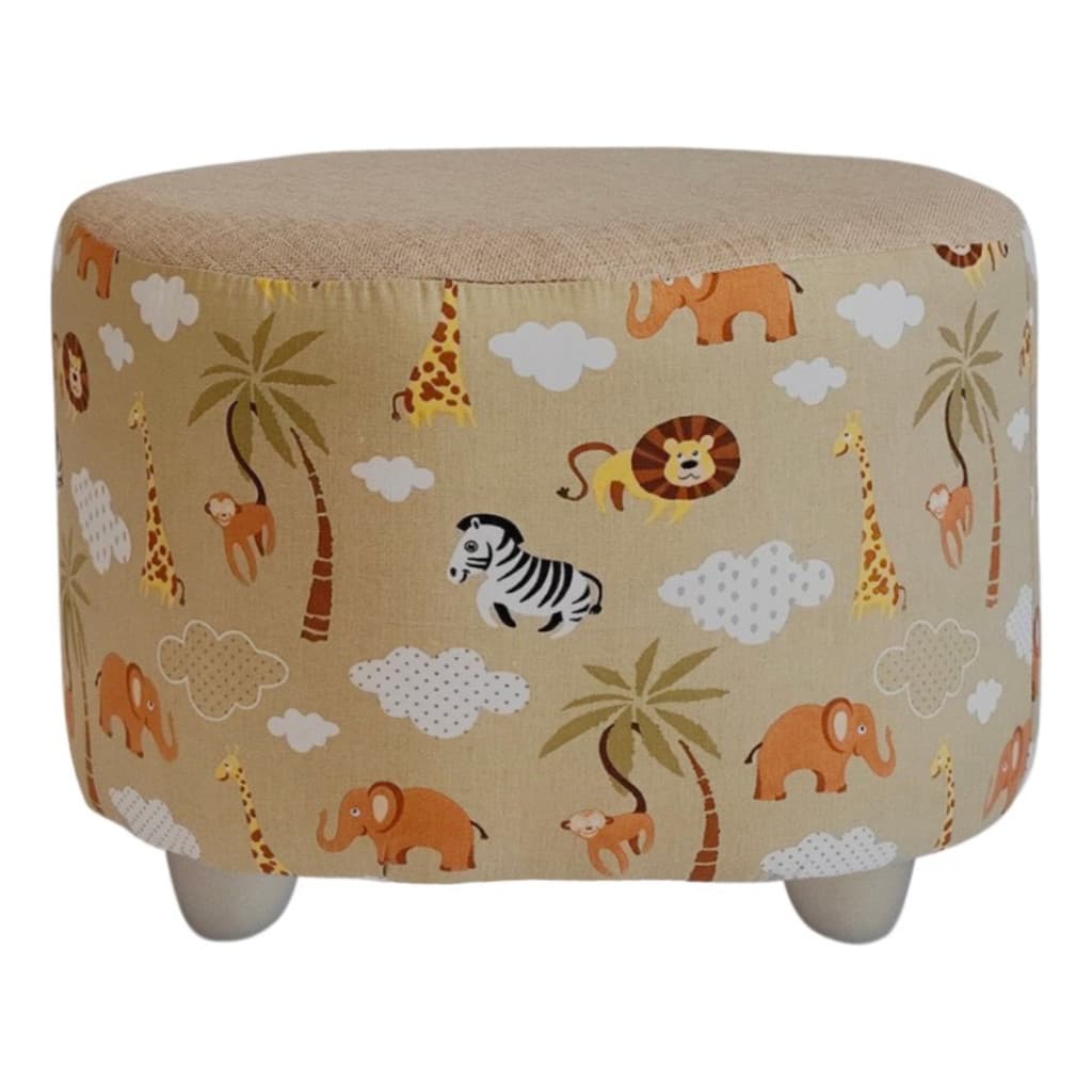 Puff Infantil Estampado Com Tema Safari - Marrom