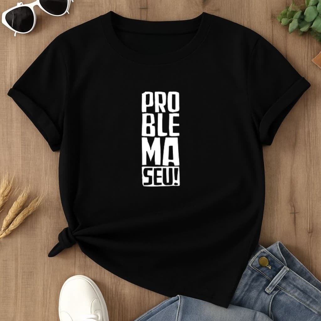 Camiseta Feminina Básica Estampa Problema Seu Estampa Casual Versátil Envio Ja 100% Algodão