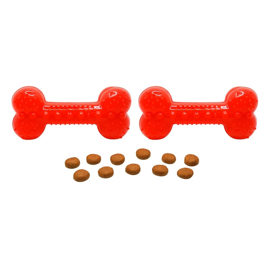 Kit 2 Osso Petisco Interativo Vermelho Neon Borracha Resistente Livre de BPA 13cm