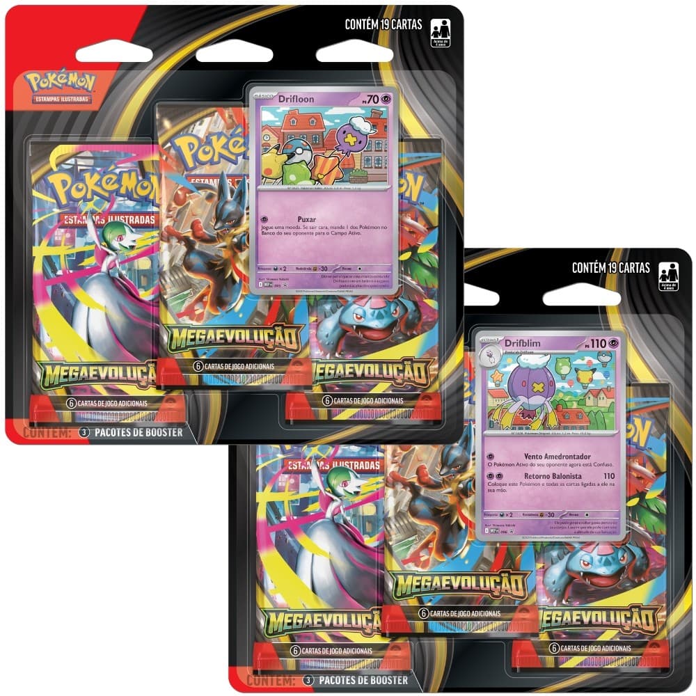 BLISTER TRIPLO MEGA EVOLUÇÃO ME01 COPAG POKÉMON TCG BOOSTERS CARTAS LUCARIO GARDEVOIR EX TRILPE PACK
