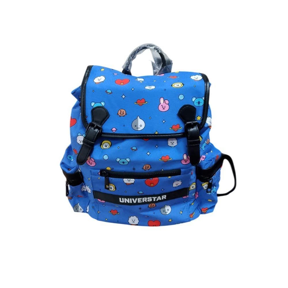 Mochila de Costa Infantil Fechamento Tipo Saco Personagens BT21 - Azul