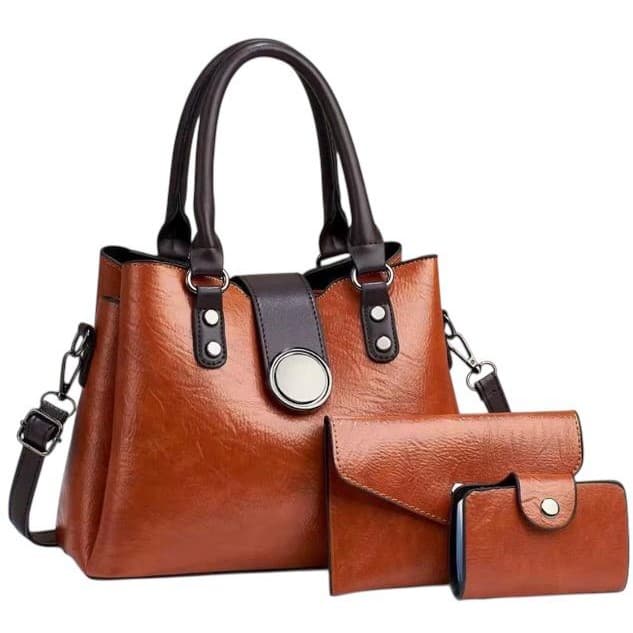 BOLSA FEMININA mY EK 3 PEÇAS - LINHA ELEGANCE - BROWN