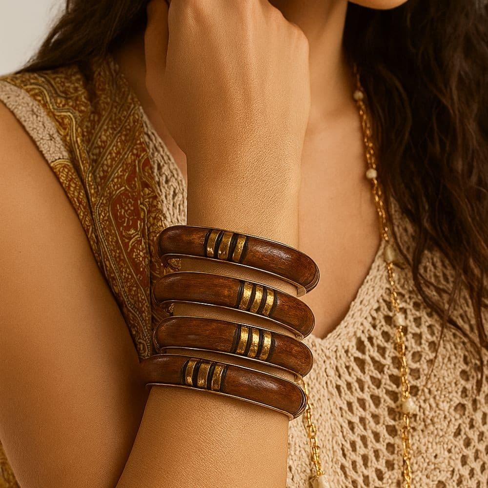 Pulseira Artesanal de Metal e Osso Polido