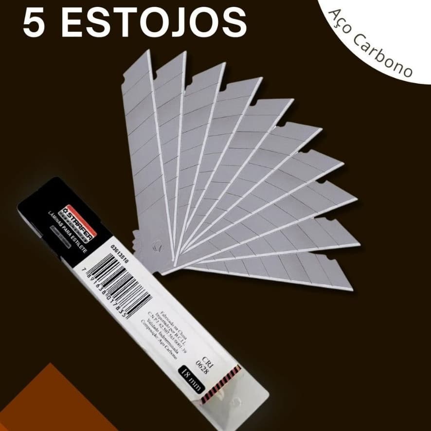 Kit 50 Lâminas Estilete Profissional 18mm em Aço Carbono Starfer - Fio de Corte Preciso e Durável 🔪📦