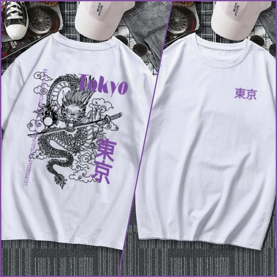 Camisa camiseta básica streetwear "Tokyo Dragão roxo" Estampa Tokyo DragãoShenlong