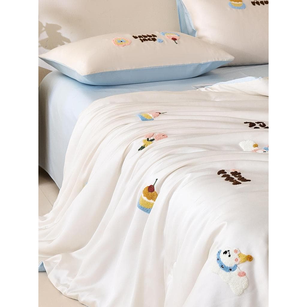 Toalha Tencel Lenzing Classe A de alta qualidade bordada legal verão colcha fresca conjunto de quatro peças verão laváve