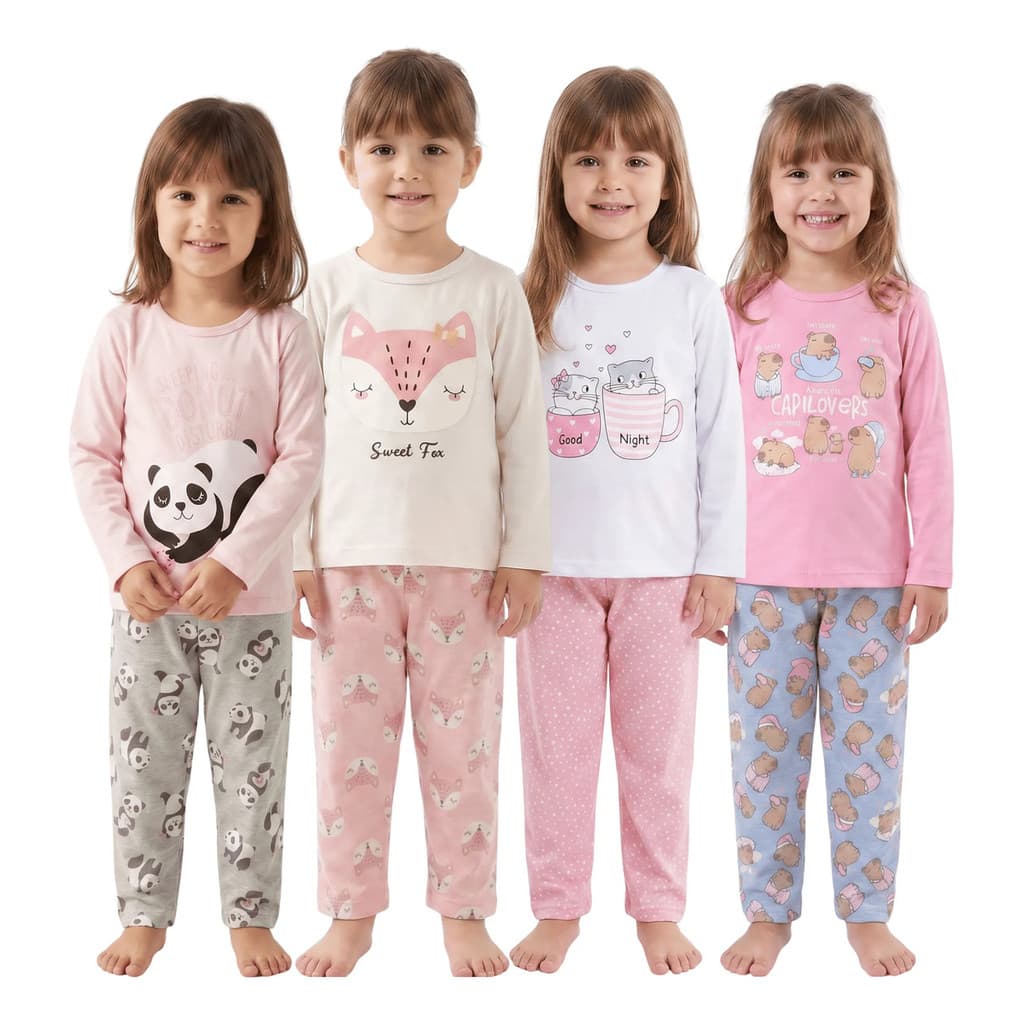 Pijama Infantil Menina 100% Algodão Longo Roupa De Dormir