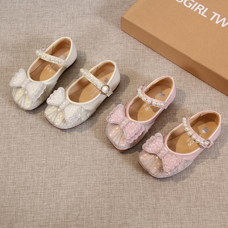 Meninas sapatos de cristal 2025 primavera outono novo estilo crianças sapatos de princesa de sola macia Bowknot bebê str