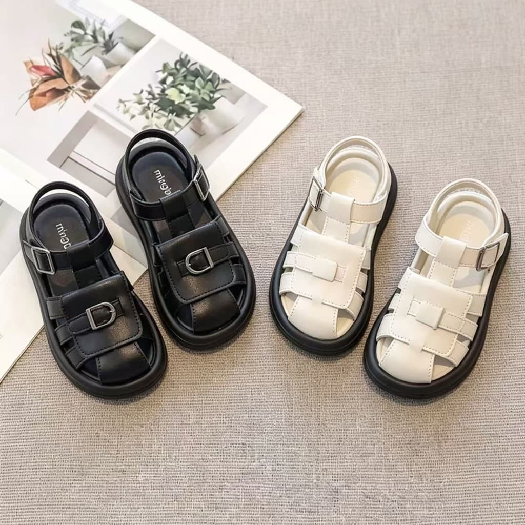 Meninas sandálias de verão 2026 novo estilo crianças sapatos princesa Baotou tecido meninas sola macia grandes crianças