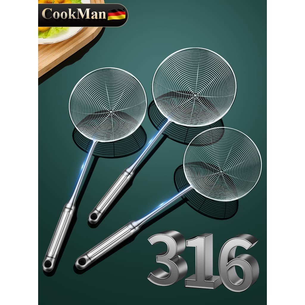 Novo estilo 316 escorredor de aço inoxidável cozinha doméstica bolinho colher de macarrão linha ultrafina filtro de dren
