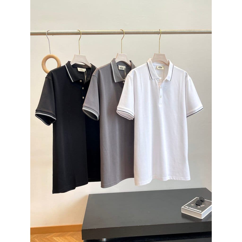 Pedido Pin P contém seda amoreira!Camisa POLO masculina de manga curta Casual de negócios de verão de alto custo