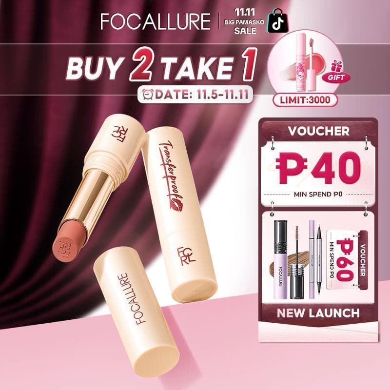 [Compre 2 Leve 1 Batom] FOCALLURE TransferproofHero Batom Matte à Prova de Transferência, Impermeável, de Longa Duração,