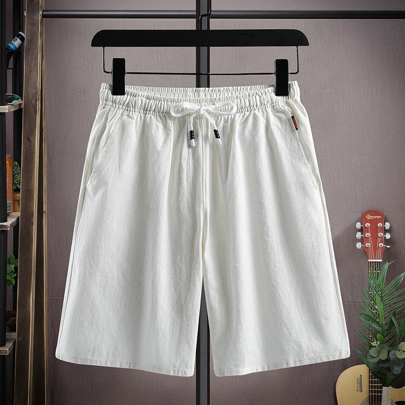 Shorts de algodão puro masculino verão calças cortadas calças esportivas finas calças de praia algodão linho Casual solt