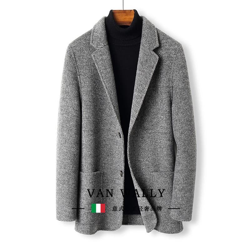 Terno de lã dupla face masculino 2025 novo estilo primavera outono fino ajuste juventude listrado curto lã pequeno terno
