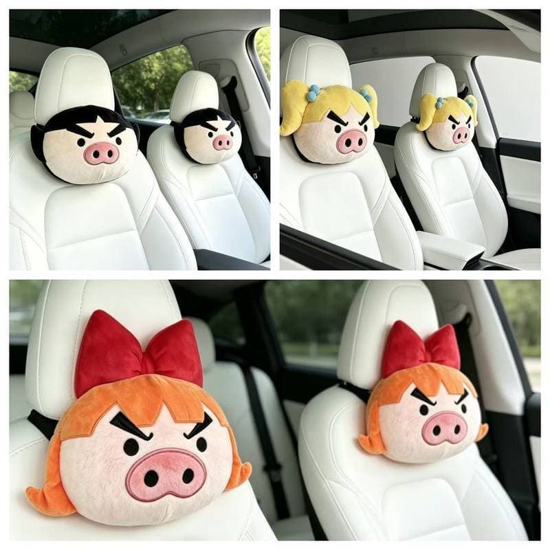 Crayon Shin-Chan Powerpuff Girls Encosto de cabeça de carro Dudu Zaemon Guarda Encosto de cabeça de carro Travesseiro de