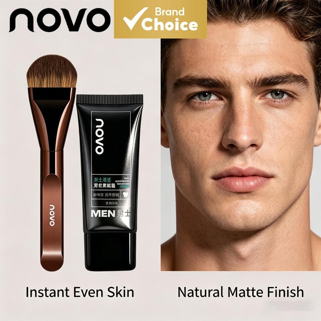 NOVO Conjunto de BB Cream Masculino com Pincel em Forma de Língua/Meia-lua, Base Hidratante, Controle de Oleosidade,