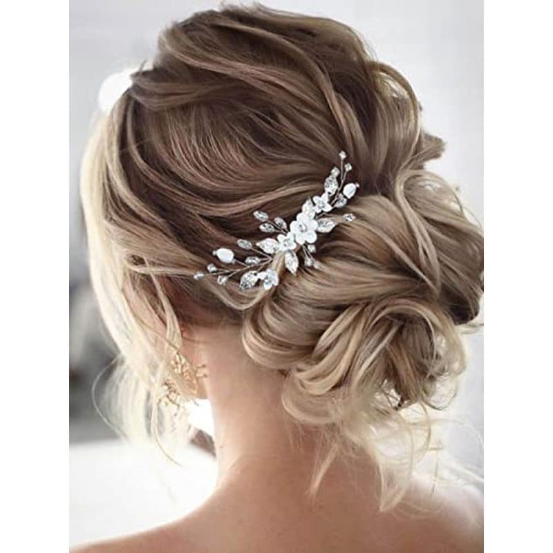Unicra Noiva Prata Casamento Pente De Cabelo Flor Nupcial Lateral Brilhante Cristal Pedaço Folha Acessório Para Mulheres