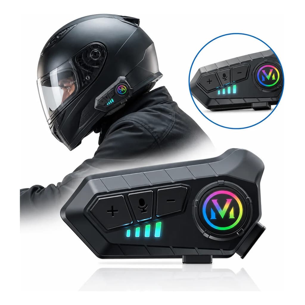 Intercomunicador Bluetooth V10 para Capacete com Som Hi-Fi, LED RGB, Cancelamento de Ruído, GPS e USB-C