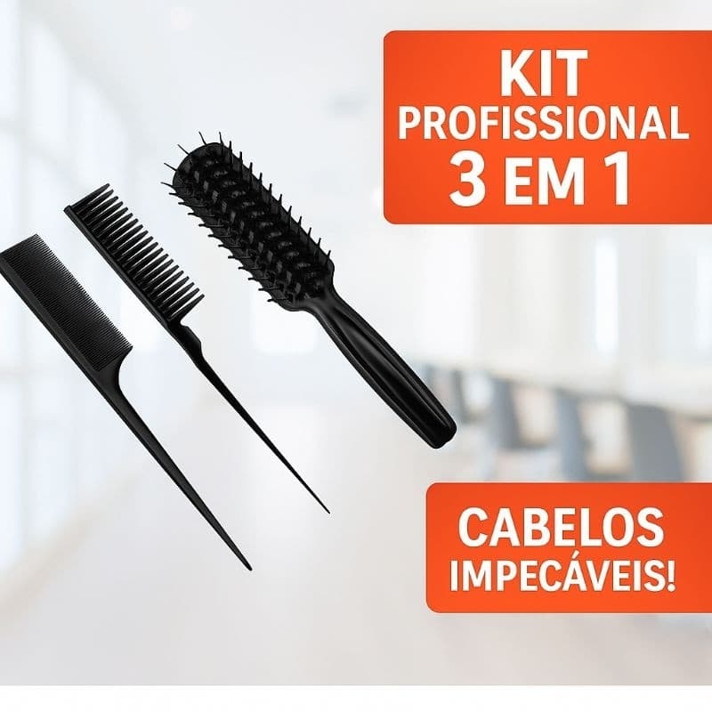Kit Escova para Cabelo Pente Fino Escova Jacaré e Pente Três Fileiras Profissional Cores Sortidas