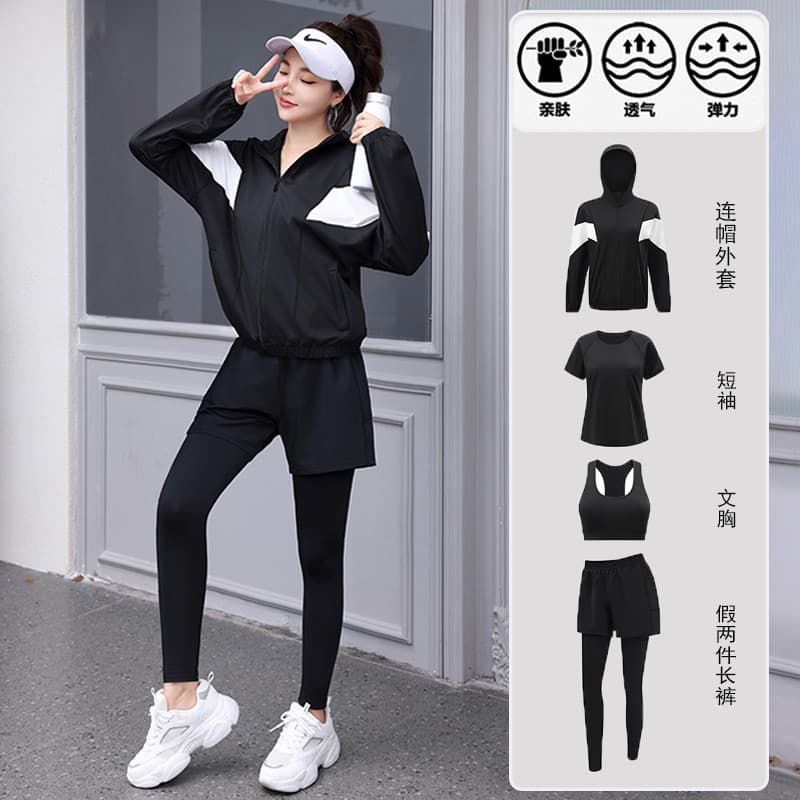Terno esportivo feminino manhã correndo terno de manga comprida primavera outono novo estilo roupas de secagem rápida ro