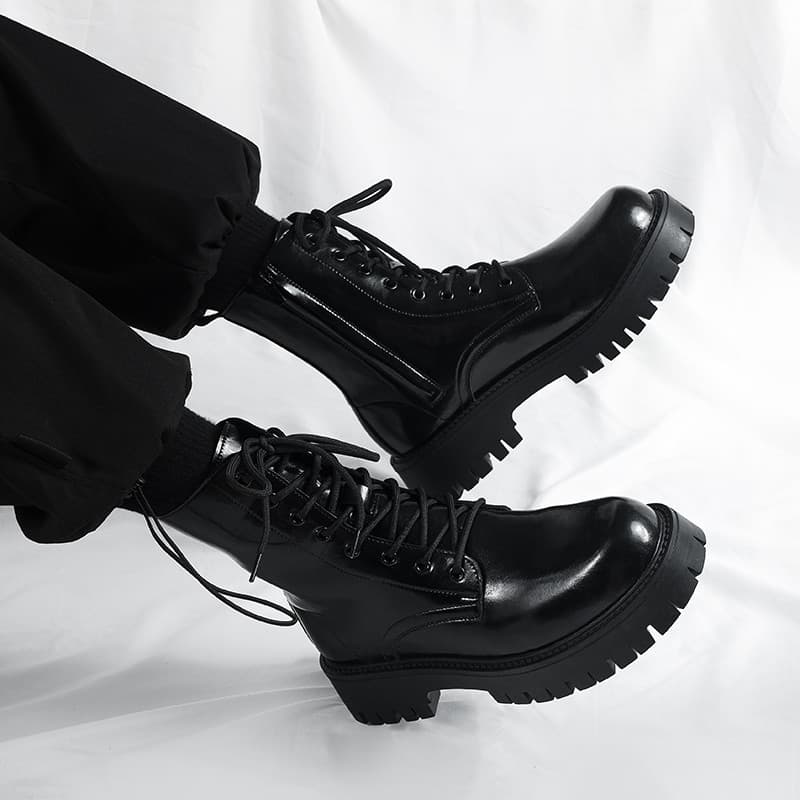 Estilo britânico preto Martin botas masculinas de alta qualidade couro genuíno zíper lateral ferramentas botas de motoci