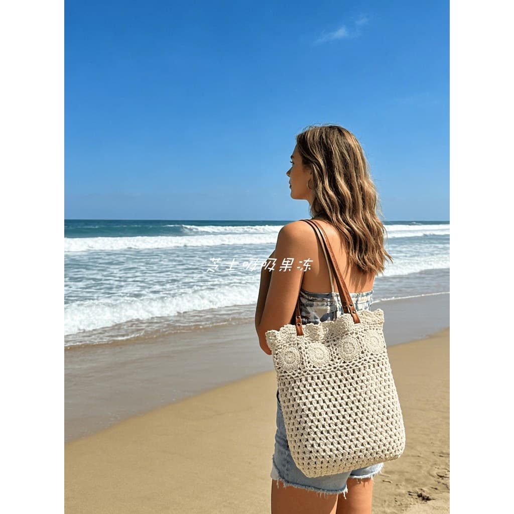 2026 novo estilo férias estilo palha tecido saco feminino grande capacidade tecido sacola de um ombro saco de praia Leis