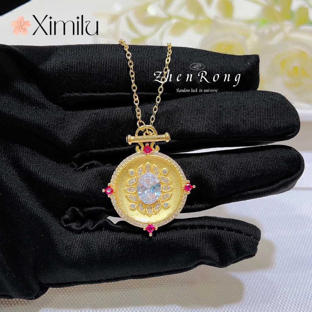 ♥ Criativo antigo italiano escovado coração proteção espelho placa redonda pingente artesanato moda colar