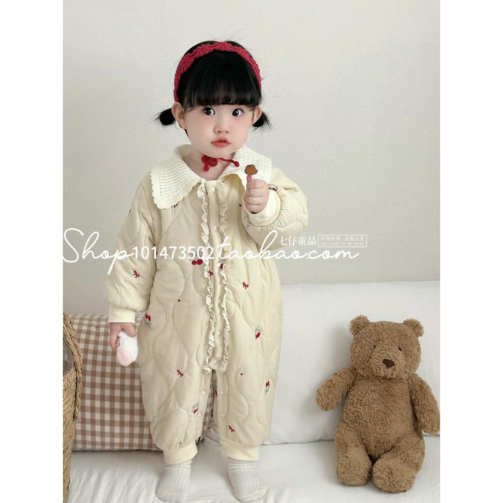 Feminino bebê Super bonito acolchoado macacão pouco mês idade bebê outono inverno velo quente macacão doce Outing roupas
