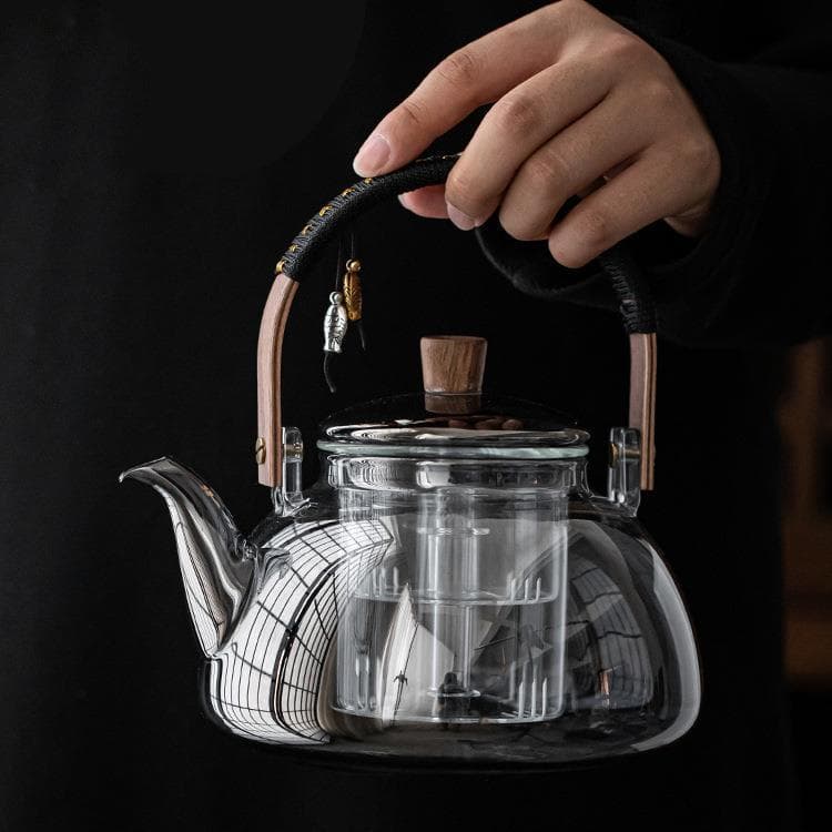 Pote de vidro de borosilicato alto meio mês pote de feixe de levantamento vapor fervente integrado quarta geração chá va