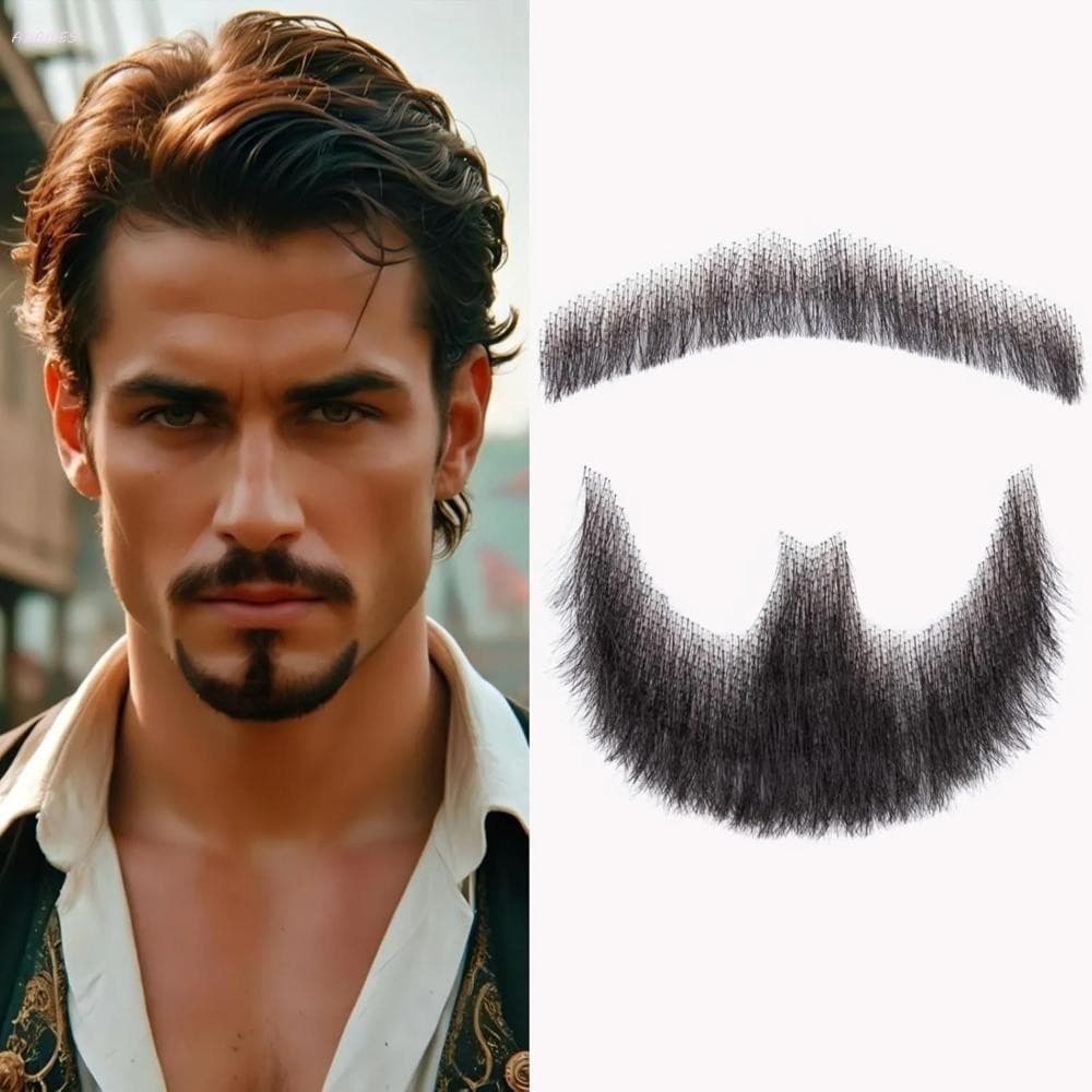 ADAMES Barba De Cabelo Humano , Maquiagem Real Artesanal , Falsa , Bigode Falso Realista Preto Marrom Extravagante