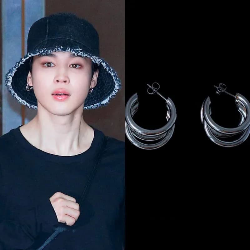 Novidade da Onda Coreana: Brincos de Lua de Três Camadas Estilo JIMIN, Acessórios de Metal da Moda INS, Joias Femininas