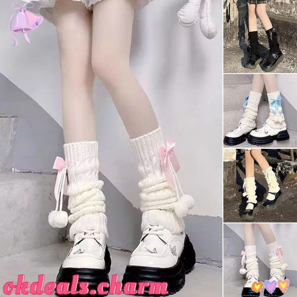Aquecedores De Pernas De Malha OKDEALS , Polainas Lolita pom-Forradas De Lã , Capas Térmicas Para Com Laço