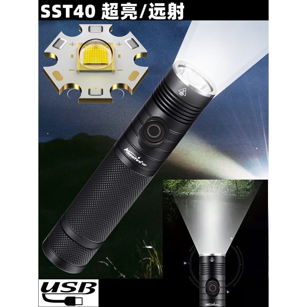 Lanterna portátil recarregável de luz forte, portátil, Super brilhante, longo alcance, patrulha ao ar livre, luz domésti