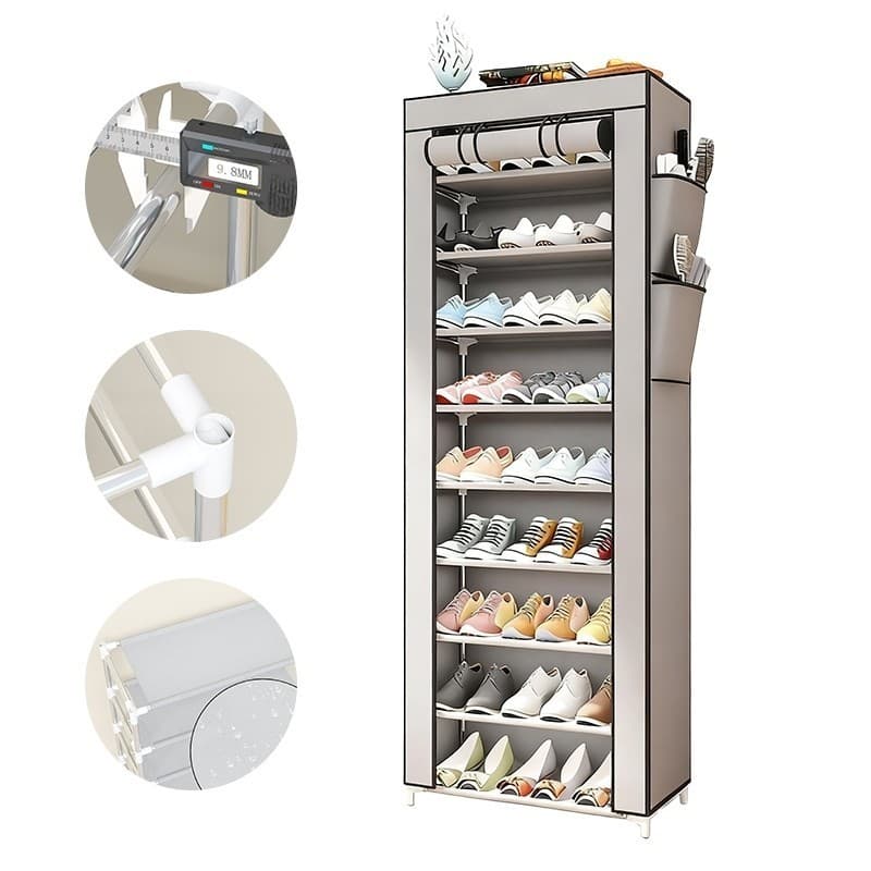 Sapateira Vertical 9 Prateleiras TNT Cinza com Suporte de Ferro NV