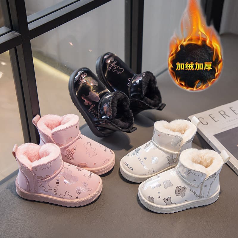 Crianças botas de neve meninas inverno forro de lã engrossado quente 5 meninos grandes sapatos de algodão à prova dwater
