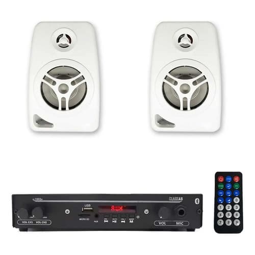 Kit 2 Caixa De Som Branca Residencial + Receiver Bluetooth Completo