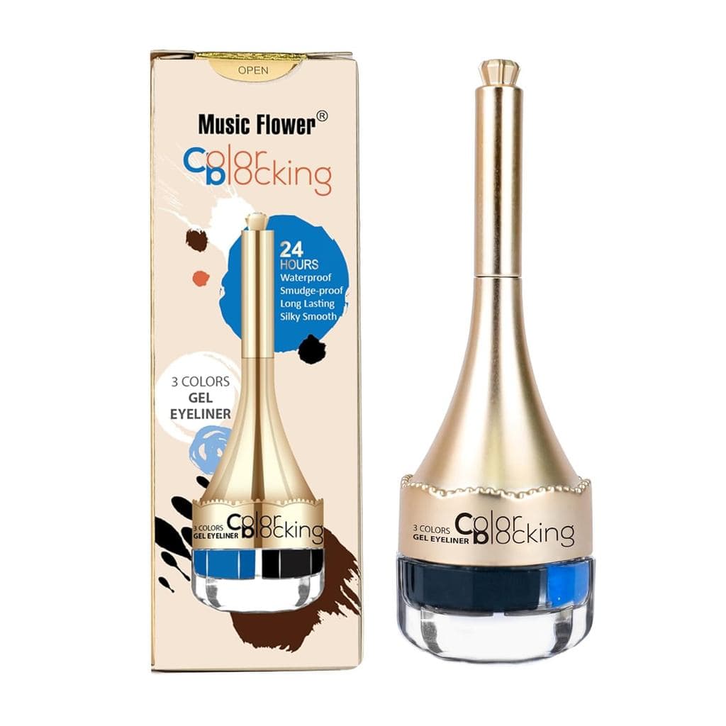 Music Flower Gel Delineador em 3 Cores, Conjunto de Maquiagem de Delineador em Gel à Prova d'Água, Resistente a Borrões