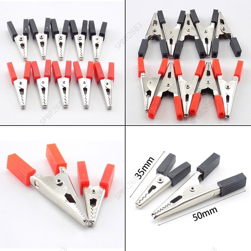 10 Pçs Vermelho Preto Jacaré Clipes Crocodilo Terminal Teste Bateria Elétrica Braçadeira 35mm 50mm BR26B3