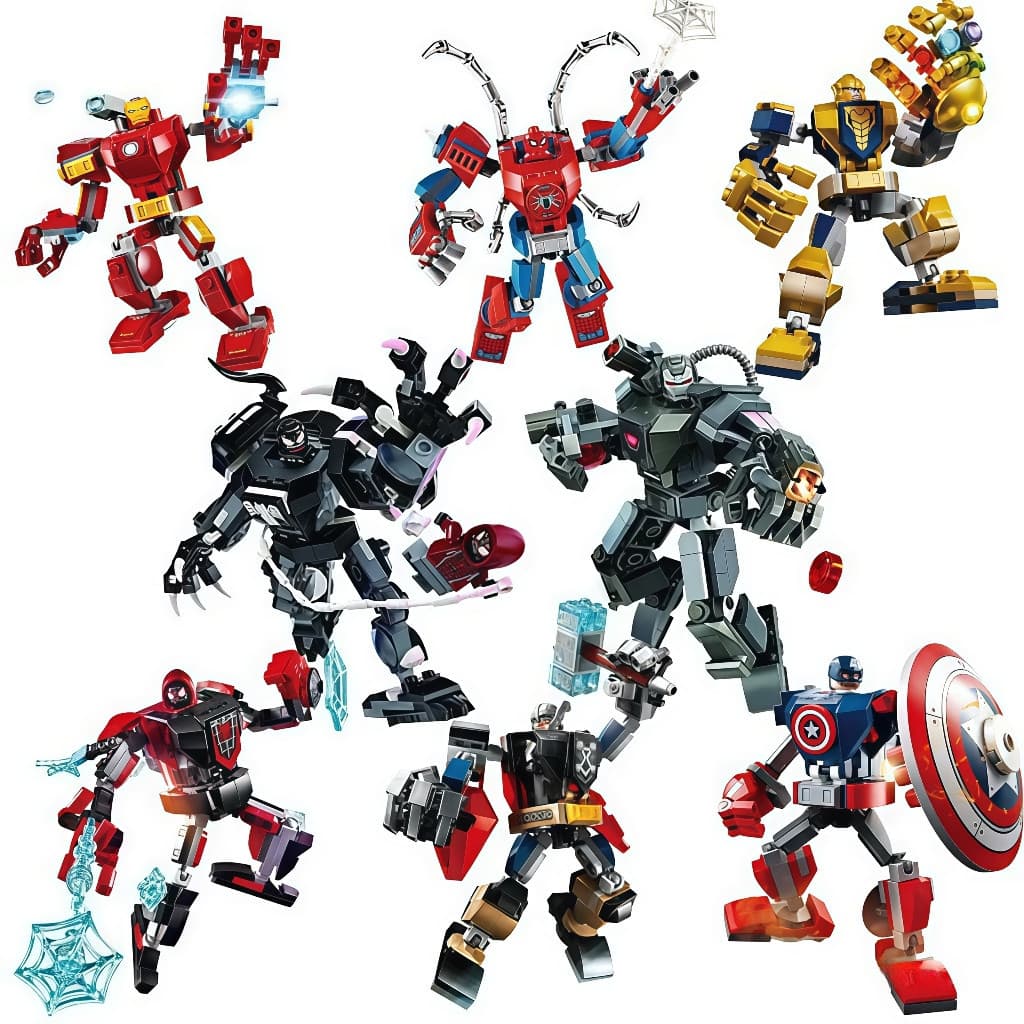 Blocos de Montar Super-Herói - Homem-Aranha e Homem de Ferro Estilo, Brinquedo Educativo, Presente para Meninos