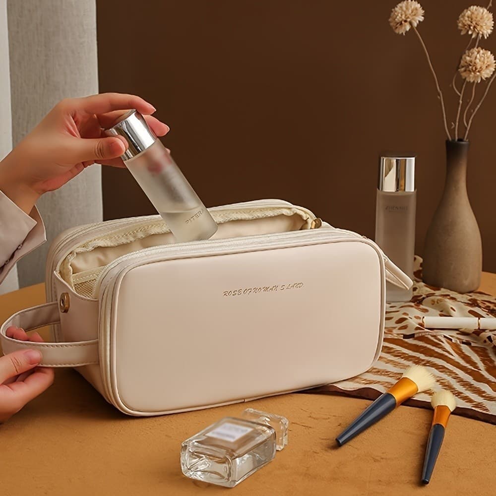 Bolsa De Maquiagem De Grande Capacidade Para Mulheres Portátil De Viagem Multifuncional De Couro À Prova D'água jz