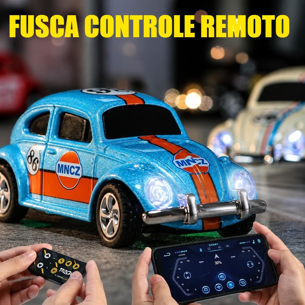 Mini Fusca rc Volkswagen carro carrinho de Controle remoto miniatura Bateria Recarregável com luz led farol colecionável