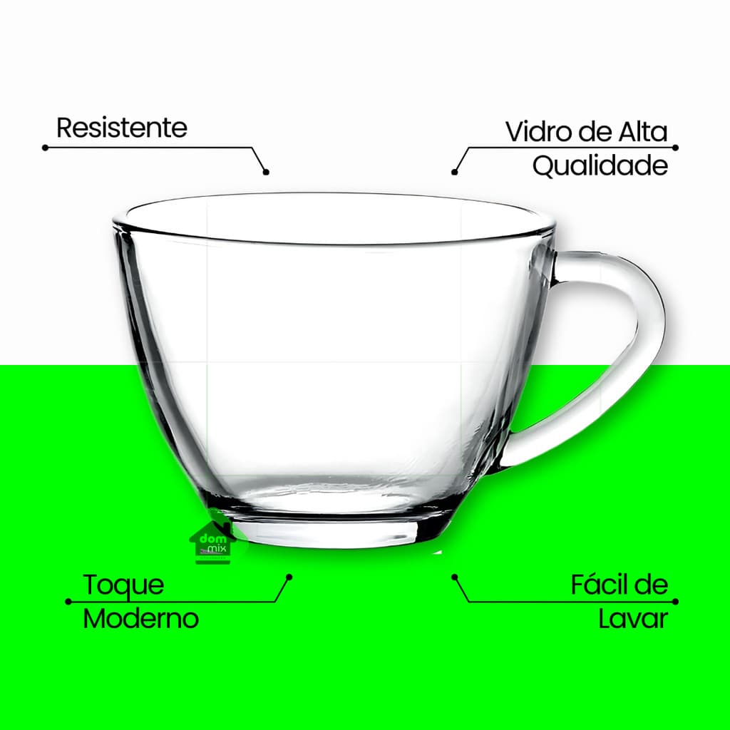 Jogo De Xícaras De Vidro Para Chá Café 230ml 6 Peças - Vidro Transparente Incolor