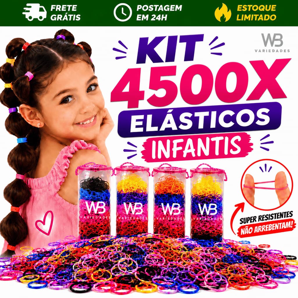 Kit 4500 Unidades Elástico de Silicone Infantil Para Cabelo Colorido Em Tubo Pronta Entrega 24hrs