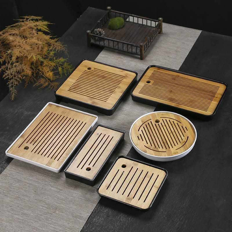 Bambu simples estilo japonês pequena bandeja de chá doméstico armazenamento de água bandeja quadrada Kung Fu conjunto de